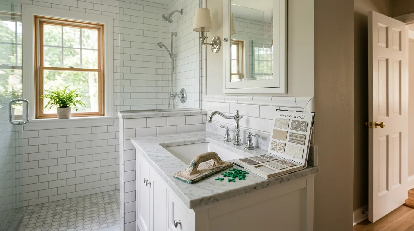 Bathroom with custom tile work and modern fixtures