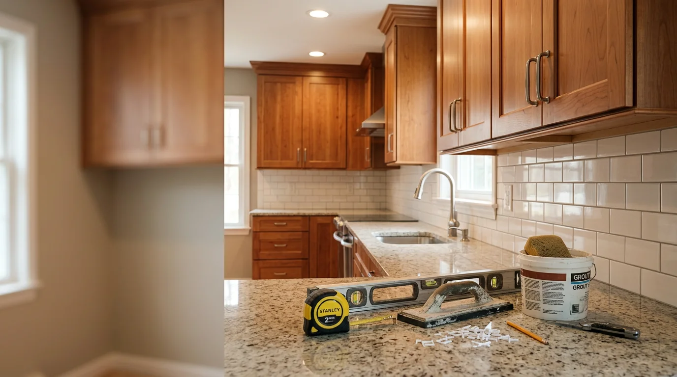 Modern kitchen with custom cabinetry and tile backsplash