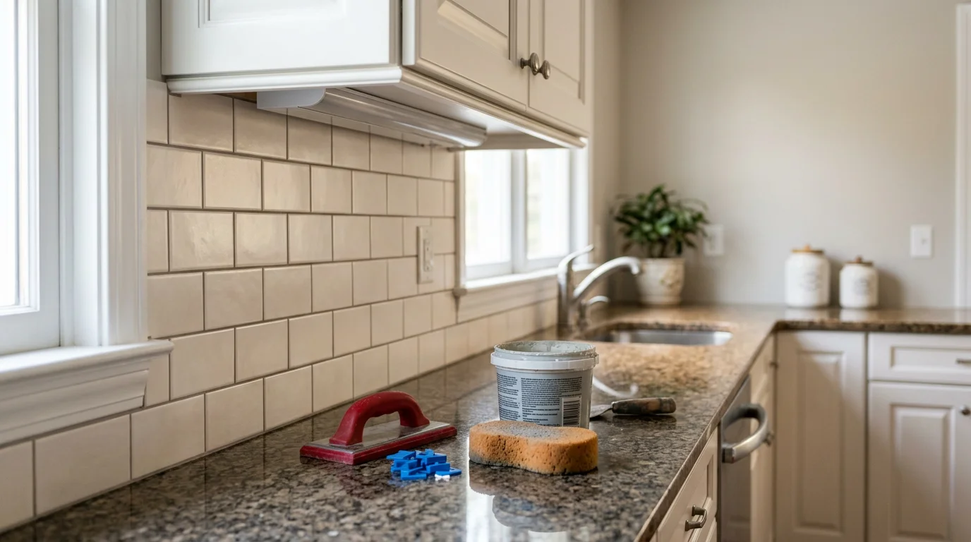 Professional tile installation in kitchen or bathroom